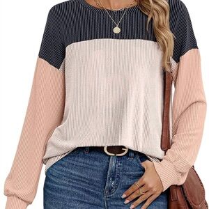 No Name Colorblock Long Sleeve Relaxed Ribbed Top